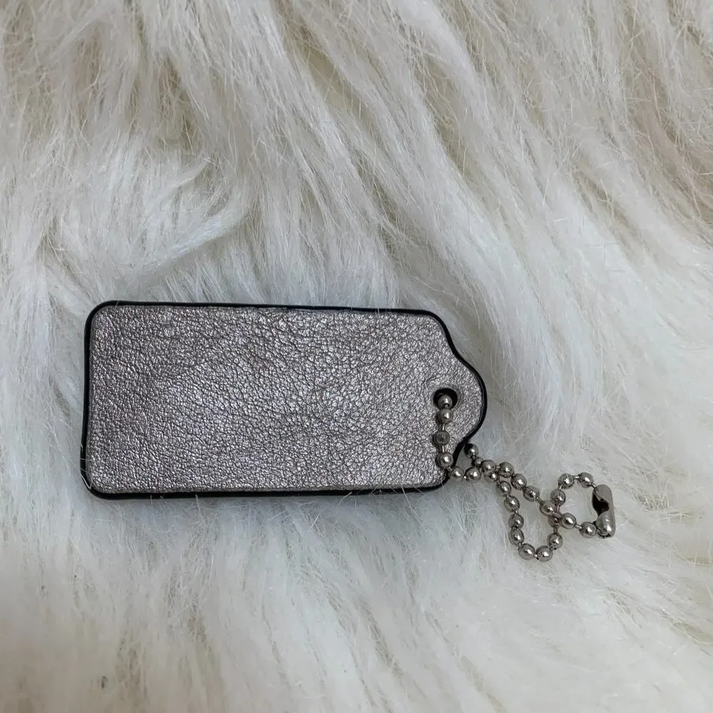 COACH Silver Metallic Foil Leather Purse Charm Lozenge Hang Tag 2.25